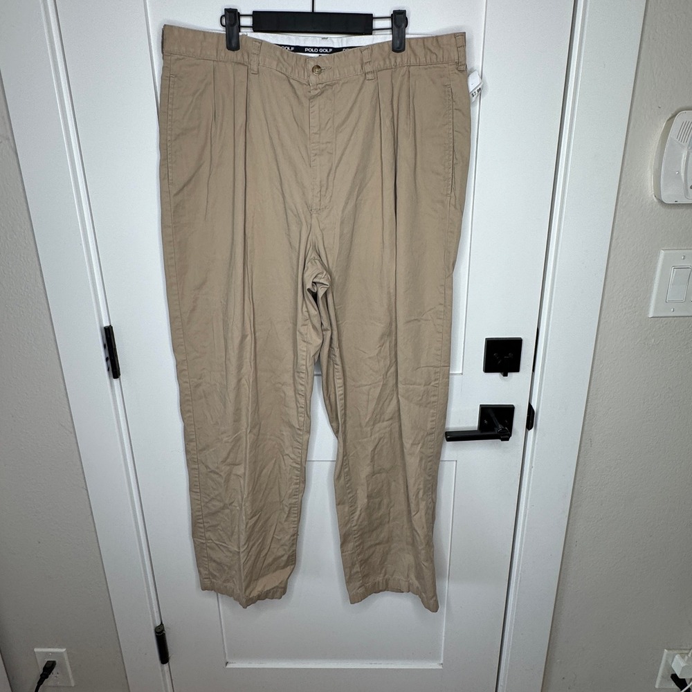 Polo Golf Khaki Pleated Golf Pants Chino Trousers Cotton Men's 38x34‎ VTG Crest